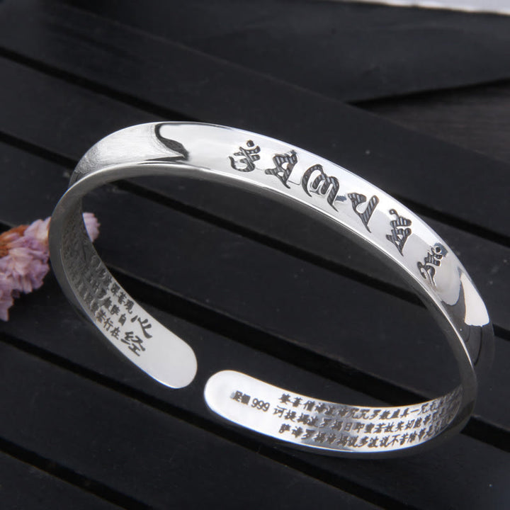 Pulsera de plata de ley 999 con Buddha Stones Om Mani Padme Hum corazón Sutra amor paz
