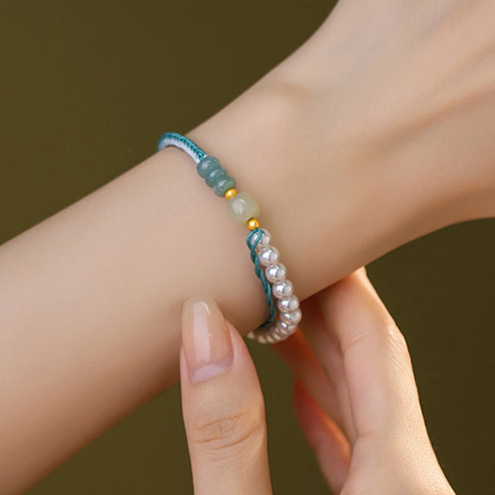 Pulsera de abundancia de perlas de cuerda trenzada de jade hetiano de plata de ley 925 con Buddha Stones