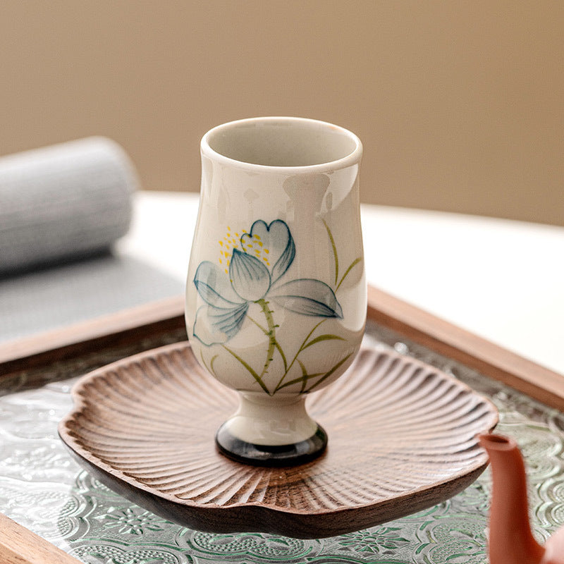 Taza de té de cerámica de flor de loto pintada a mano con Buddha Stones, taza de té de Kung Fu