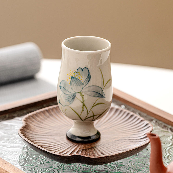 Taza de té de cerámica de flor de loto pintada a mano con Buddha Stones, taza de té de Kung Fu