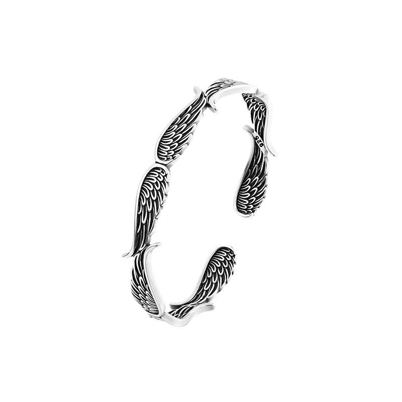 Brazalete de pulsera de la suerte tallada con patrón de plumas de alas de ángel de Buddha Stones