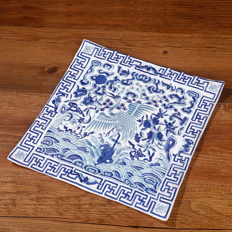 Tapete para tazas bordado con Buddha Stones, grulla, dragón Fénix, Kirin, posavasos para tazas de té, tapete para té cuadrado Kung Fu