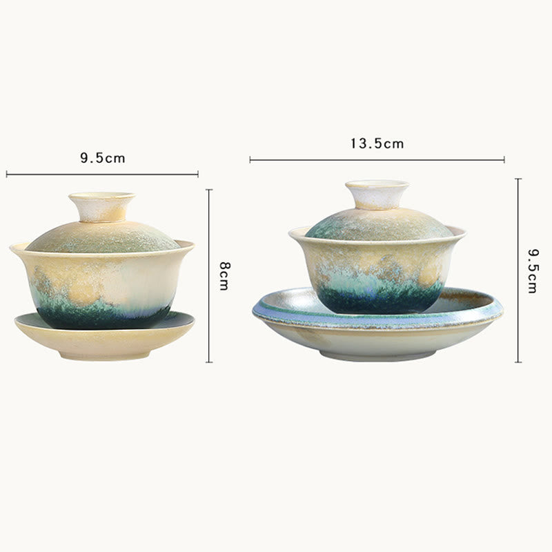 Taza de té y platillo de cerámica de porcelana con diseño de olas del océano, Buddha Stones , Gaiwan Sancai, Kung Fu, con tapa - image 9