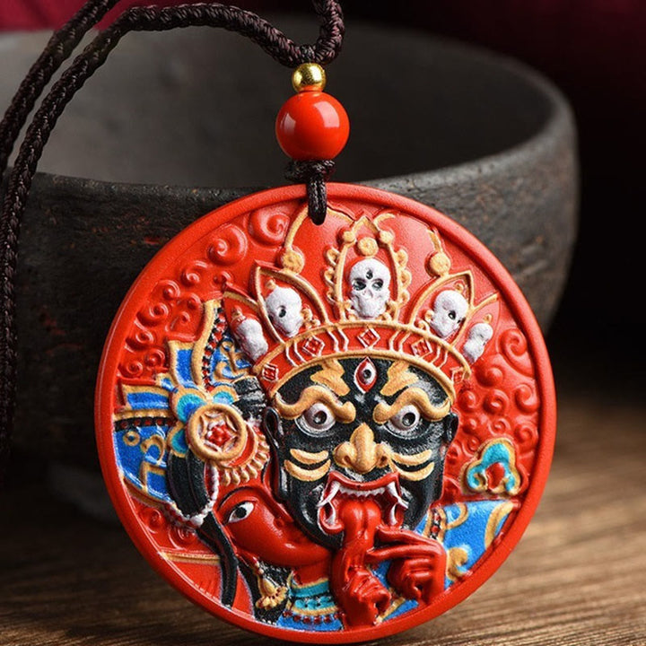 Collar con colgante de bendición de cinabrio pintado con Buddha Stones Zakiram, diosa de la riqueza
