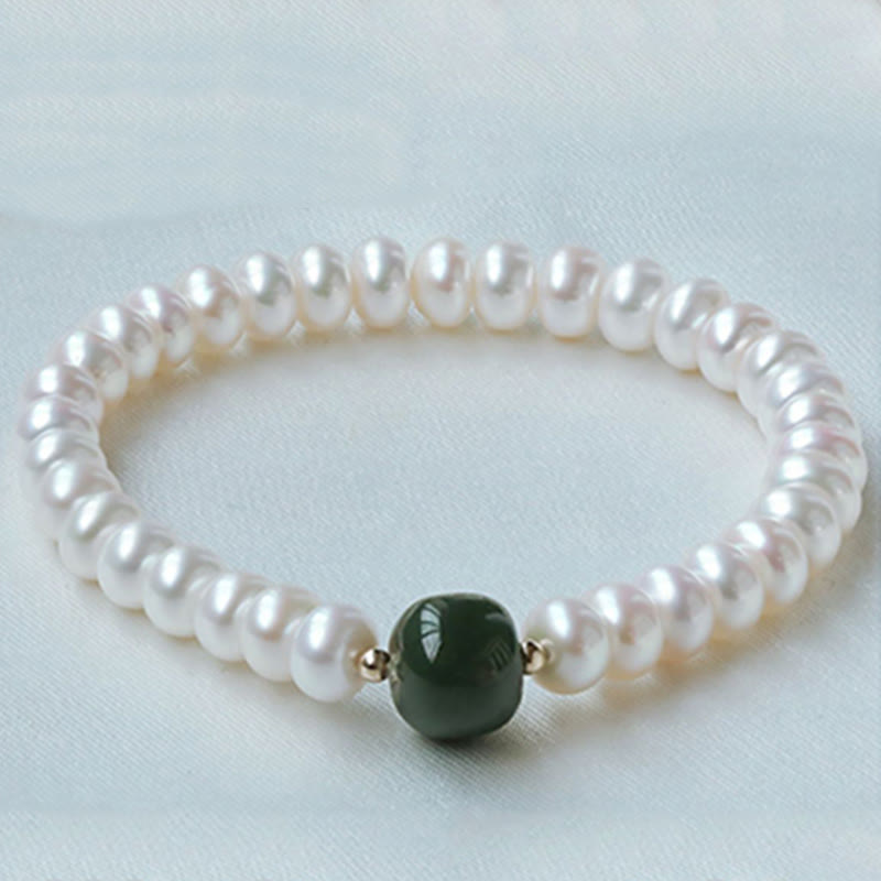 Buddha Stones de Plata de Ley 925, Perla Natural, Jade hetiano, aguamarina, sabiduría, sinceridad, collar, pulsera con colgante