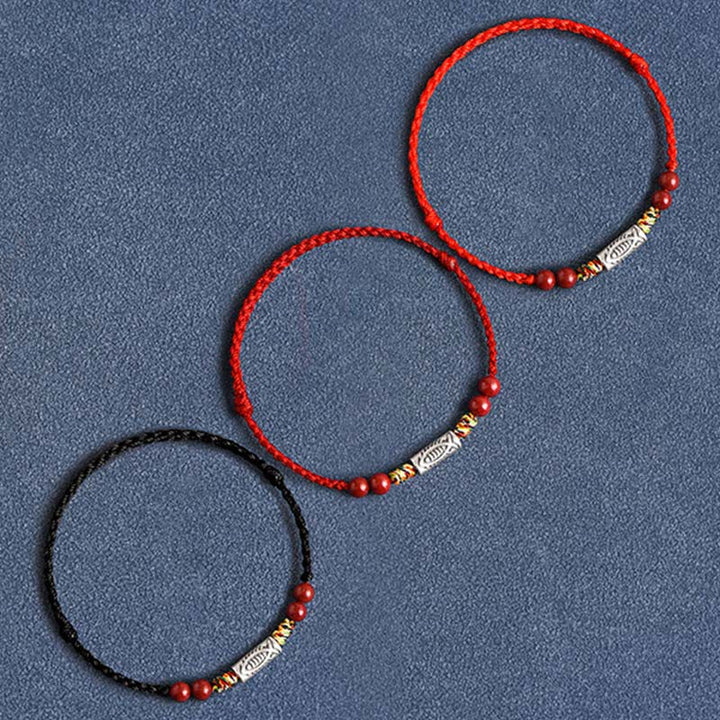 Pulsera tobillera trenzada hecha a mano con cuentas de cinabrio y pez Koi de plata de ley 925 con Buddha Stones - image 19