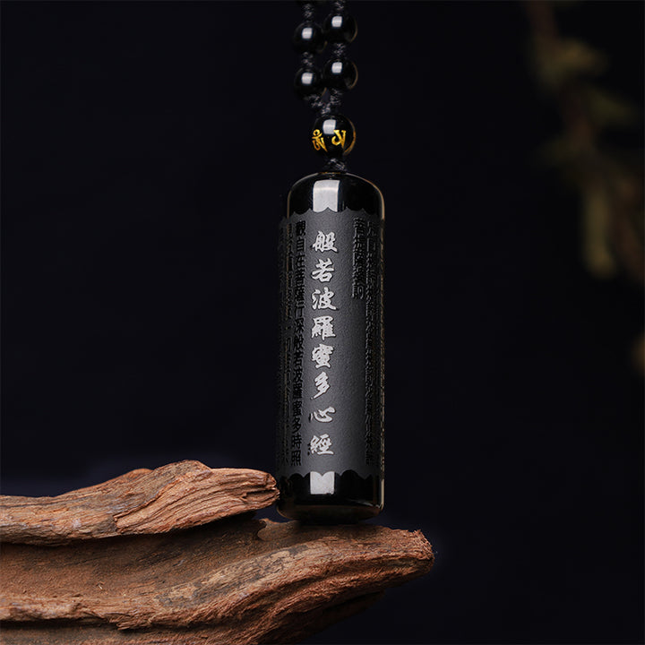 Colgante de collar de purificación de Sutra de corazón de obsidiana negra Natural con Buddha Stones