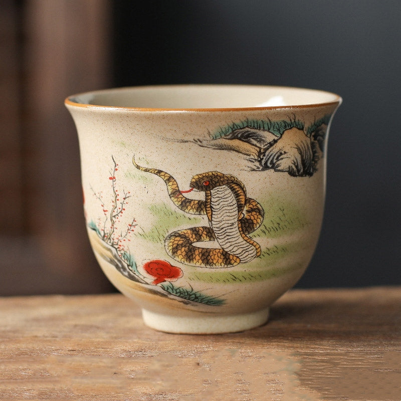 Taza de té de cerámica del zodíaco chino, 12 Buddha Stones, taza de té de Kung Fu, 130ml