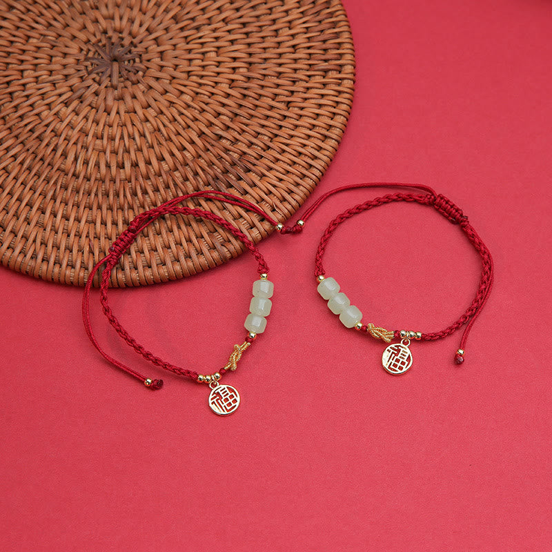 Pulsera de cuerda roja de la suerte con dije de personaje Fu con cuentas de jade hechas a mano con Buddha Stones
