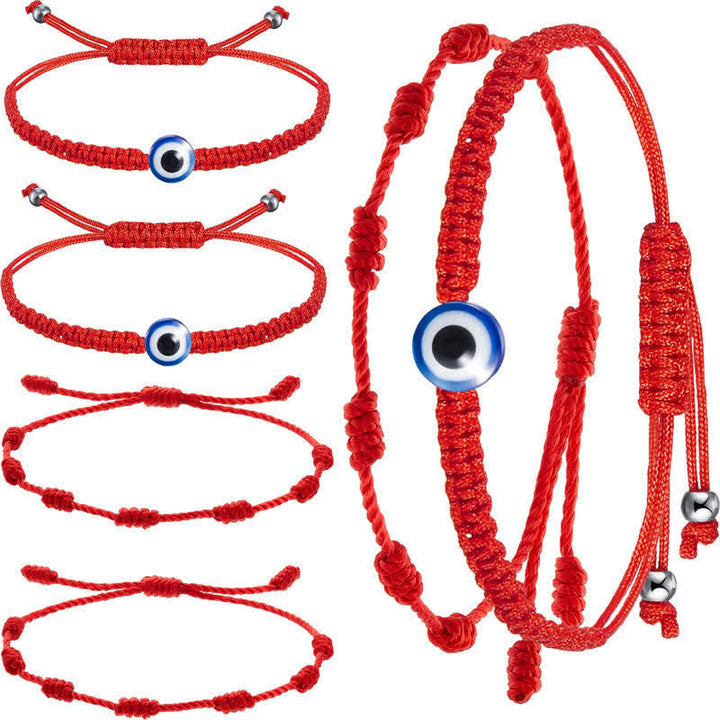 Buddha Stones 4 piezas pulsera de protección de hilo rojo de siete nudos contra el mal de ojo