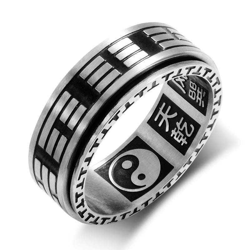 Anillo giratorio de equilibrio de acero titanio Bagua Yin Yang con Buddha Stones