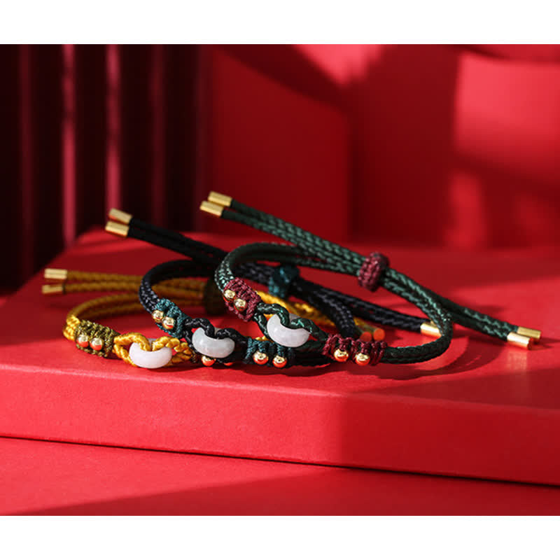 Pulsera de hilo de riqueza de abundancia de jade con hebilla de paz redonda con Buddha Stones