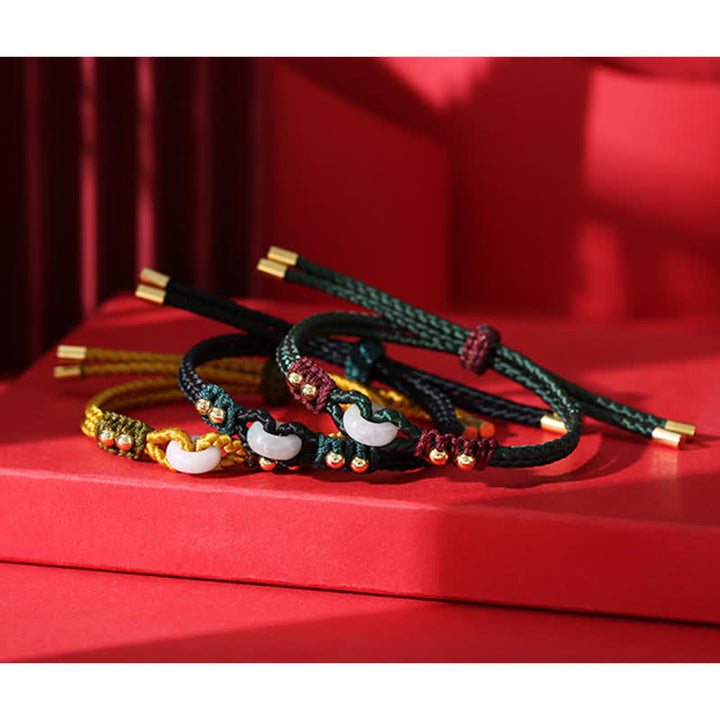 Pulsera de hilo de riqueza de abundancia de jade con hebilla de paz redonda con Buddha Stones