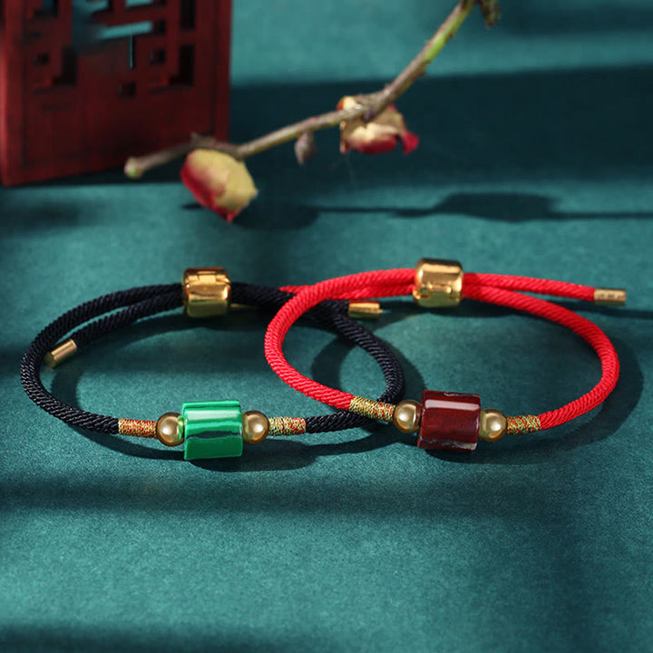 Pulsera de cuerda trenzada hecha a mano con Buddha Stones, Aventurina verde, piedra roja, malaquita, protección de la suerte, Tíbet