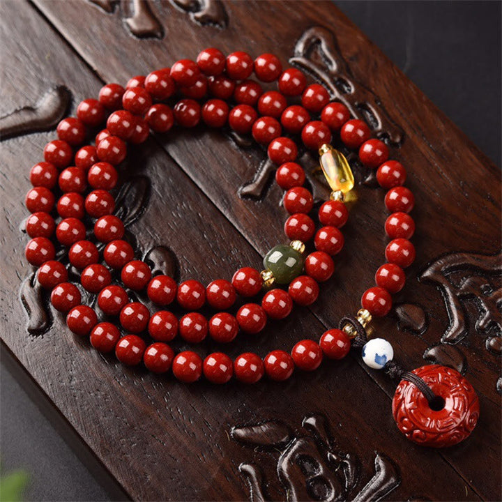 Pulsera tibetana de cinabrio con hebilla de la paz, Triple envoltura, bendición, Mala