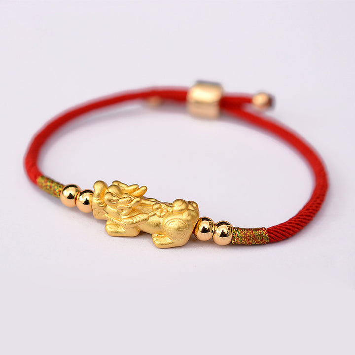 Pulsera de hilo rojo de la suerte PiXiu chapada en oro de 24 quilates con Buddha Stones - image 5