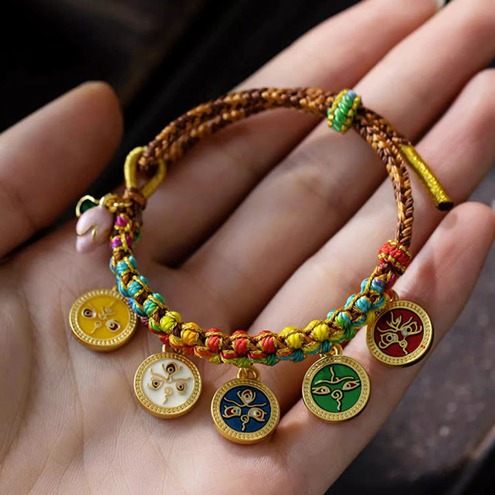 Pulsera trenzada de la suerte con cinco dioses de la riqueza, cuerda colorida tibetana con Buddha Stones
