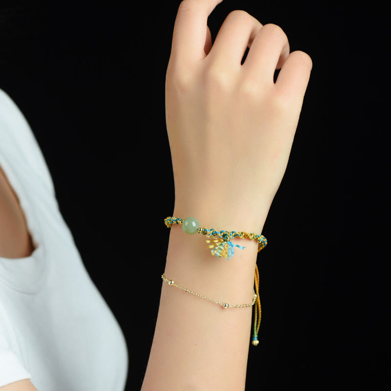 Pulsera de doble capa con cuentas de jade de la suerte, cuerda colorida hecha a mano con Buddha Stones