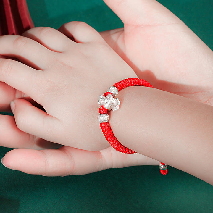 Pulsera para niños hecha a mano con cuerda roja del zodíaco chino de plata de ley 999 con Buddha Stones