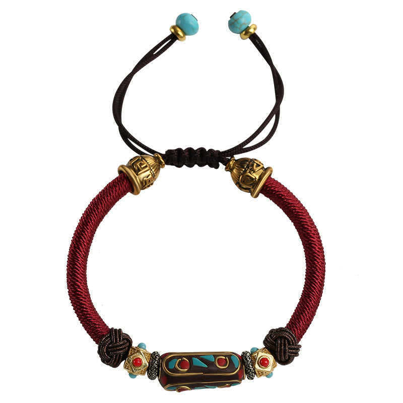 Pulsera trenzada de fuerza Om Mani Padme Hum de turquesa tibetana hecha a mano con Buddha Stones