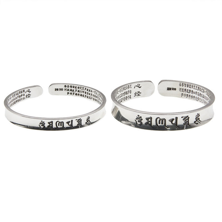 Pulsera de plata de ley 999 con Buddha Stones Om Mani Padme Hum corazón Sutra amor paz