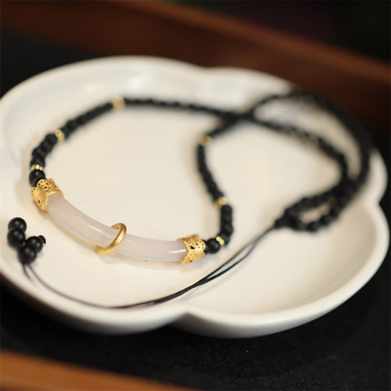 Colgante de collar con cuentas de protección de calcedonia de ónix negro de plata de ley 925