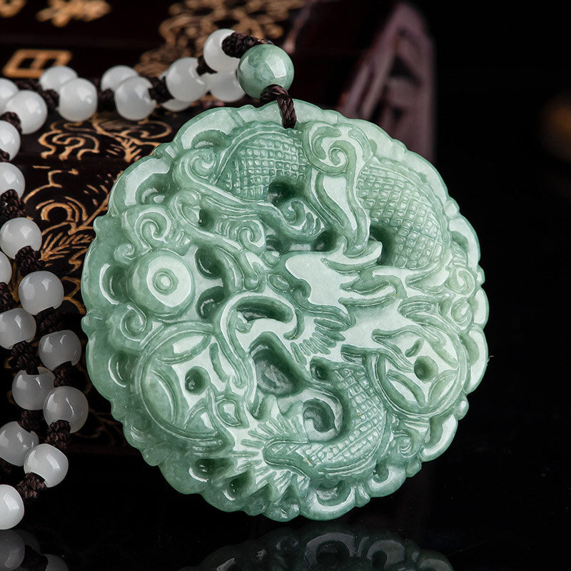 Buddha Stones Dragón del Zodíaco Chino Jade Fortuna Collar Colgante de Cadena - image 2