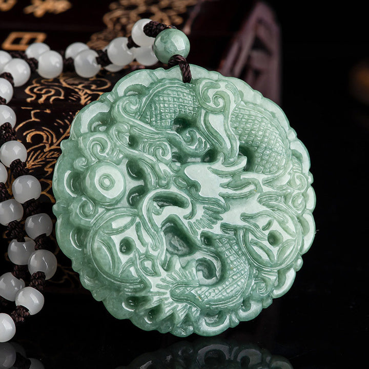 Buddha Stones Dragón del Zodíaco Chino Jade Fortuna Collar Colgante de Cadena - image 2