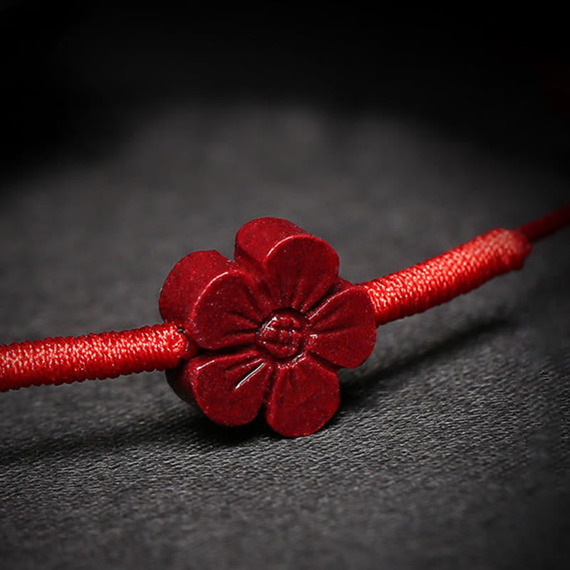 Pulsera trenzada hecha a mano con Buddha Stones, flor de ciruelo, trébol de cuatro hojas, PiXiu, loto, pez Koi, cinabrio