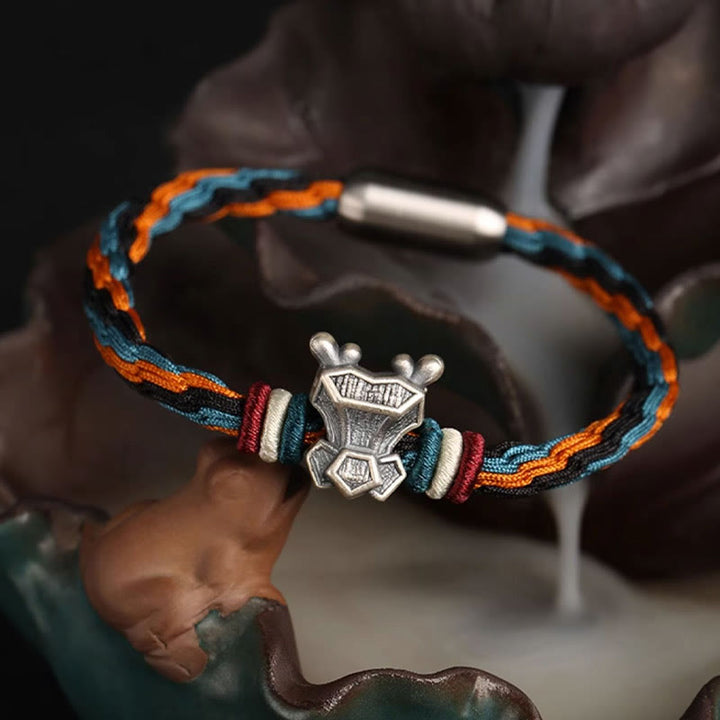 Pulsera de cuerda con nudo de reencarnación colorida, protección del zodiaco chino, Año del Dragón, plata de ley 999 hecha a mano con Buddha Stones