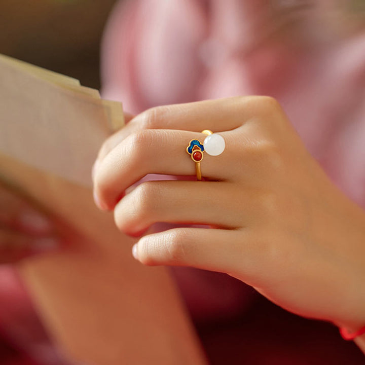 Anillo de suerte con bendición de nube auspiciosa de jade blanco