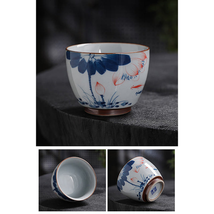 Tazas de té de cerámica de bambú con hojas de flor de loto y Buddha Stones, tazas de té de Kung Fu