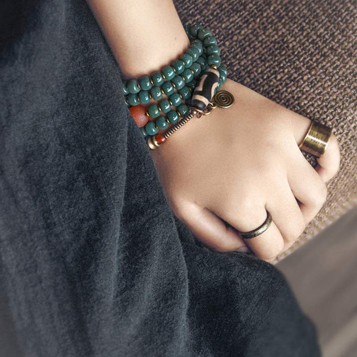 Pulsera de sabiduría de cuentas Dzi de semillas Bodhi de 108 cuentas Mala