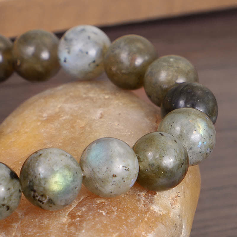 Pulsera de cuentas curativas con soporte de piedra lunar de labradorita natural de Buddha Stones