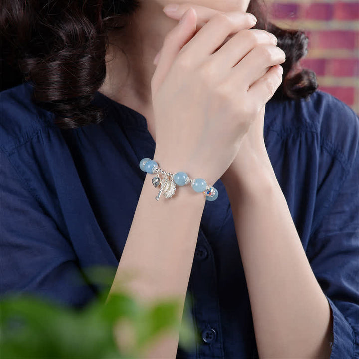 Pulsera con dije de llave de amor con flor de serenidad de aguamarina natural de plata de ley 925 - image 2