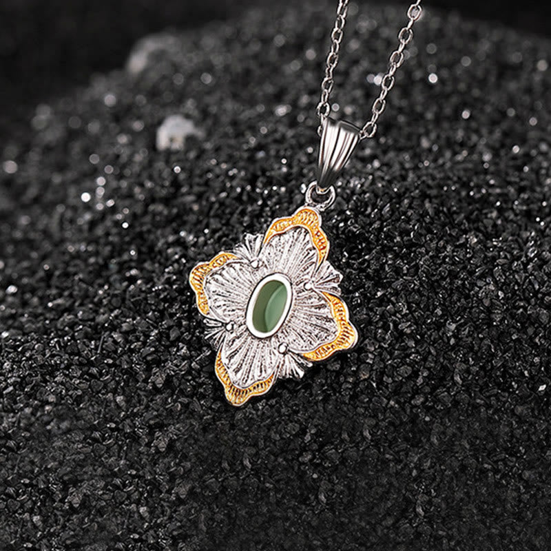 Colgante de collar curativo de la suerte con diseño de rombo de jade cian hetiano chapado en plata de ley 925 con Buddha Stones