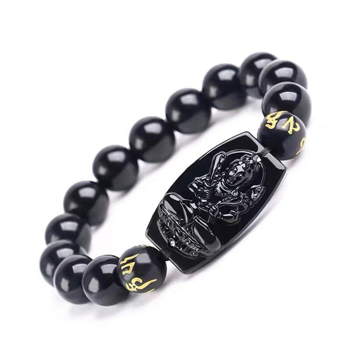 Pulsera de protección de obsidiana del zodiaco chino con Buddha Stones
