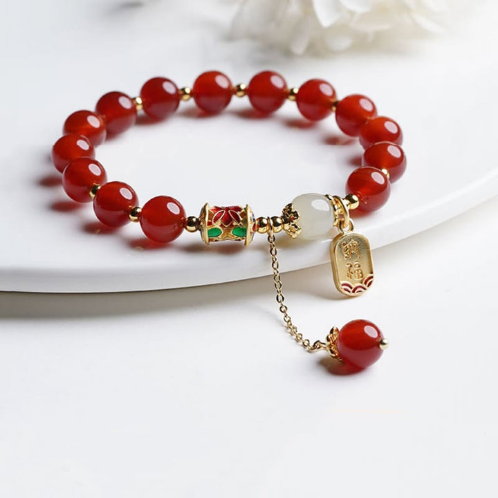 Pulsera con dijes de confianza con carácter de Jade Hetian de ágata roja Natural con Buddha Stones