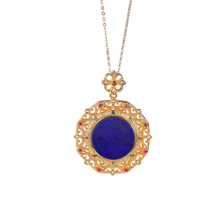 Colgante de collar positivo de lazurita de oro chapado en plata de ley 925 con Buddha Stones