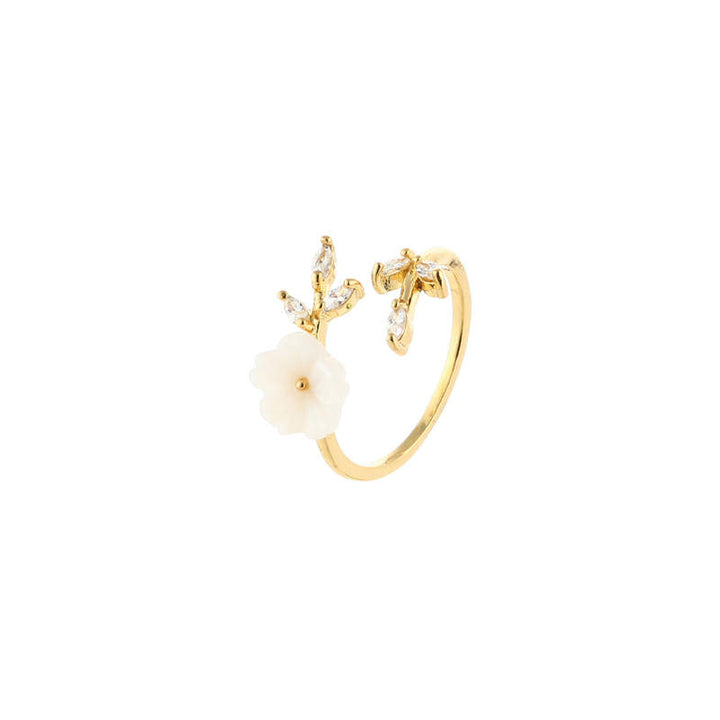 Anillo de la suerte de cobre con diseño de hojas de flor de ciruelo y Buddha Stones