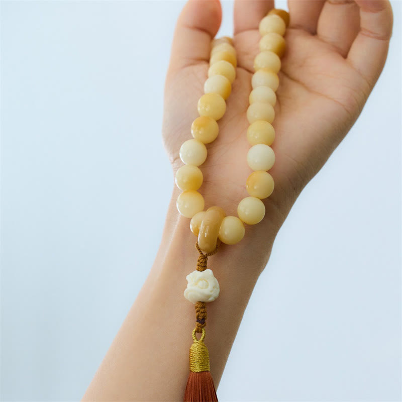 Buddha Stones Bodhi Natural Marfil Fruta Bailando León Encanto Armonía Borla Muñeca Mala