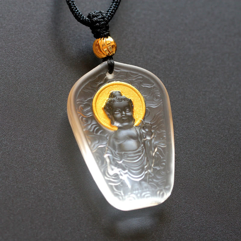 Collar con colgante de serenidad de cristal Liuli de Buda tibetano con Buddha Stones - Luz de Buda Blanca - image 5