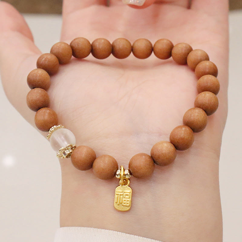 Pulsera de protección con dije de personaje Fu de ojo de gato de sándalo con Buddha Stones