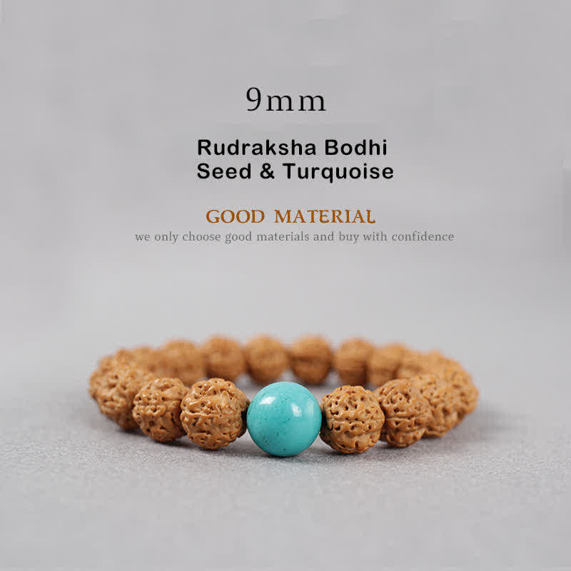 Buddha Stones Tíbet Rudraksha Bodhi Semilla Dzi Cuenta Ámbar Turquesa Pulsera de Riqueza - 9 mm - Semilla de Rudraksha Bodhi y turquesa - image 6