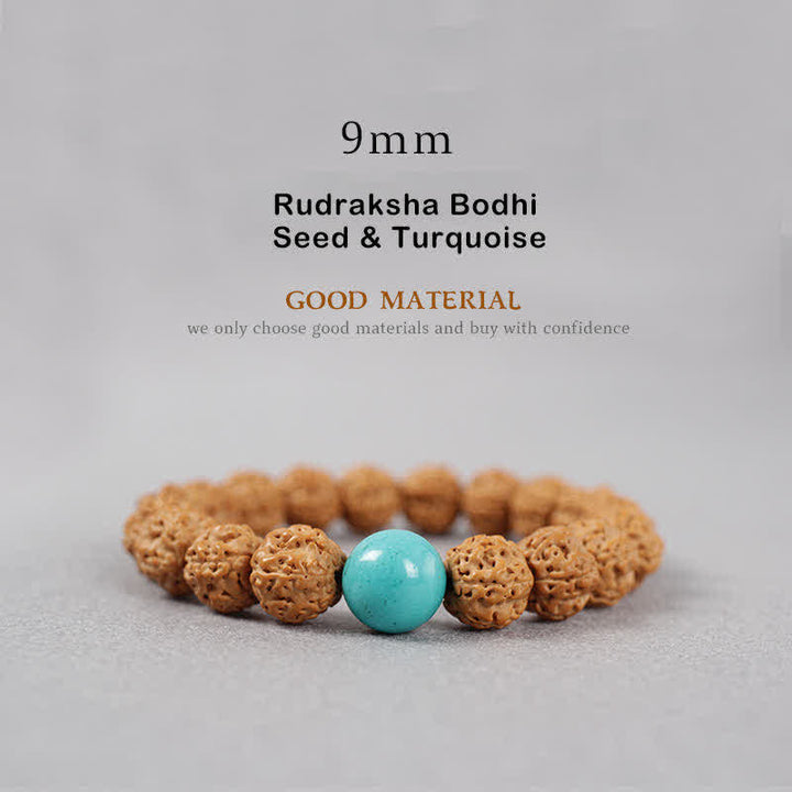Buddha Stones Tíbet Rudraksha Bodhi Semilla Dzi Cuenta Ámbar Turquesa Pulsera de Riqueza - 9 mm - Semilla de Rudraksha Bodhi y turquesa - image 6