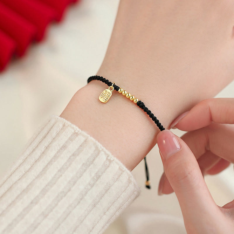 Pulsera de cuerda de la suerte con dije de personaje Fu hecho a mano con Buddha Stones