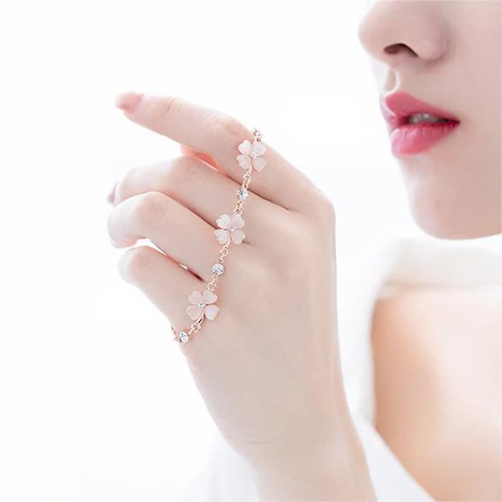 Pulsera de cadena de amor con trébol de cuatro hojas y cristal rosa con Buddha Stones