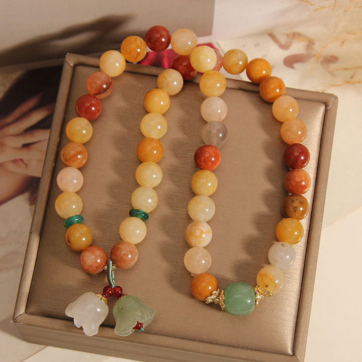 Pulsera de la suerte de orquídeas con campana de doble capa de Jade de seda dorada Natural del Tíbet con Buddha Stones