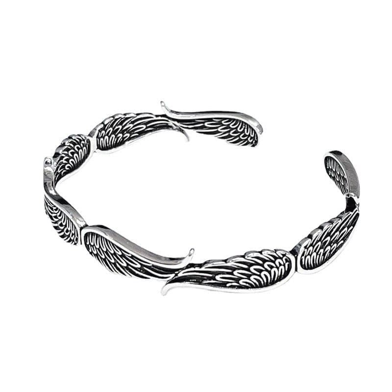 Brazalete de pulsera de la suerte tallada con patrón de plumas de alas de ángel de Buddha Stones