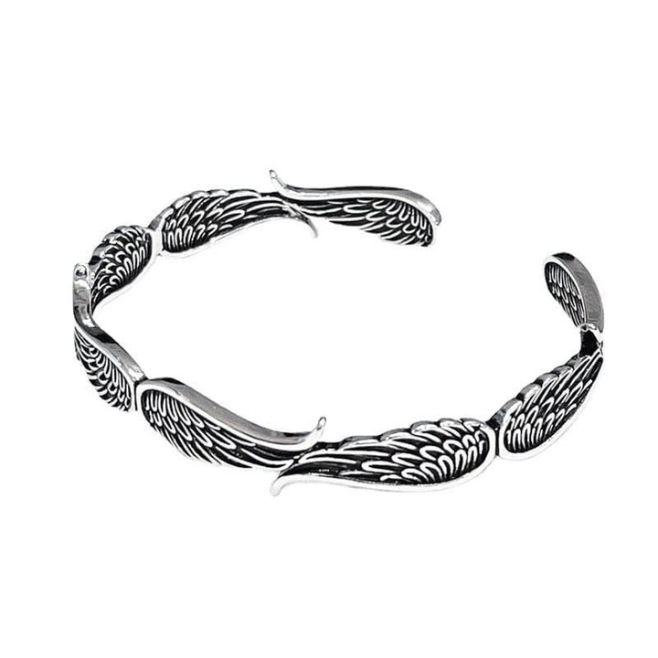 Brazalete de pulsera de la suerte tallada con patrón de plumas de alas de ángel de Buddha Stones